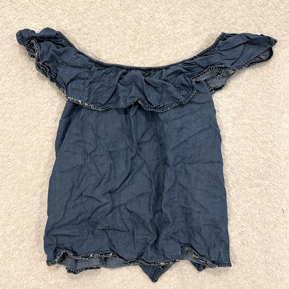 FOREVER 21 - Denim-like Off-the-shoulder Shirt (size small) - Picture 9 of 10